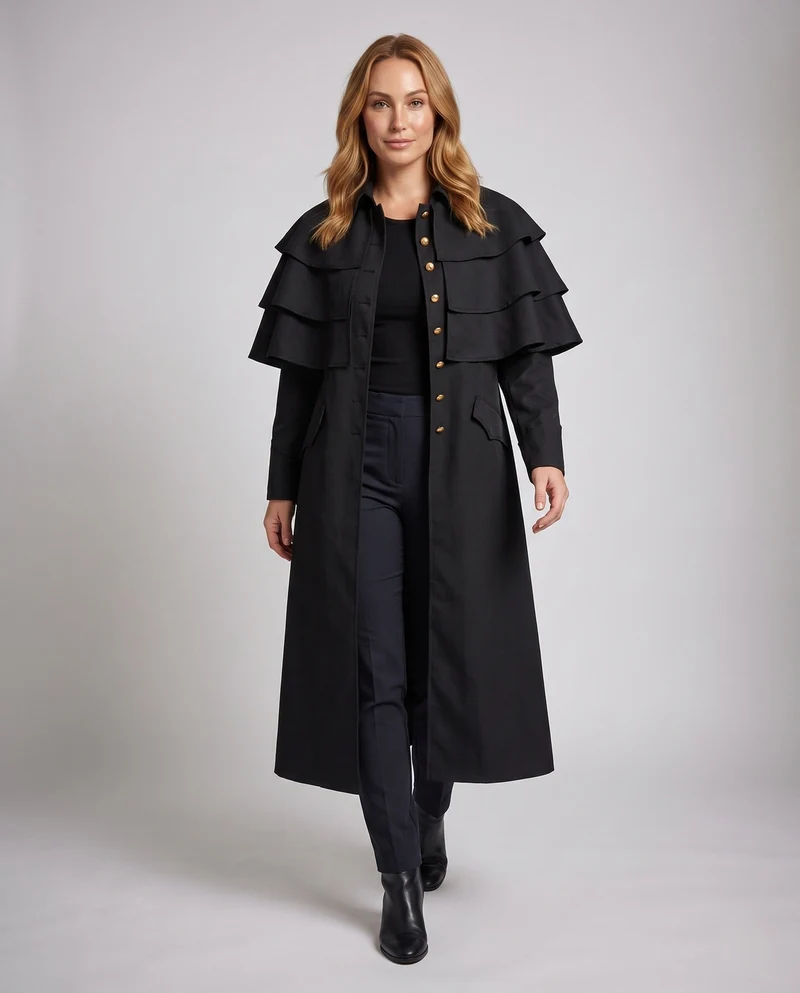 Damen Elegantes Langarm Wickelkleid mit Rüsche und Knopfverschluss Drune
