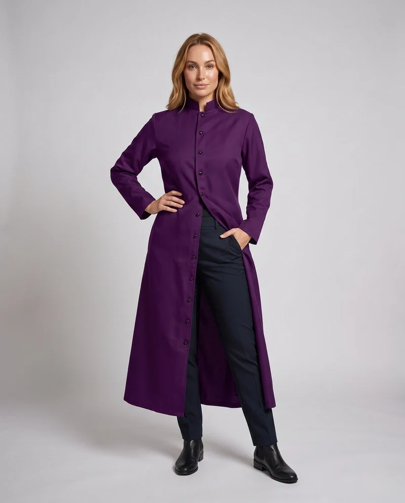 Frauen Elegantes Langes Kleid mit Stehkragen und Knopfleiste Drune