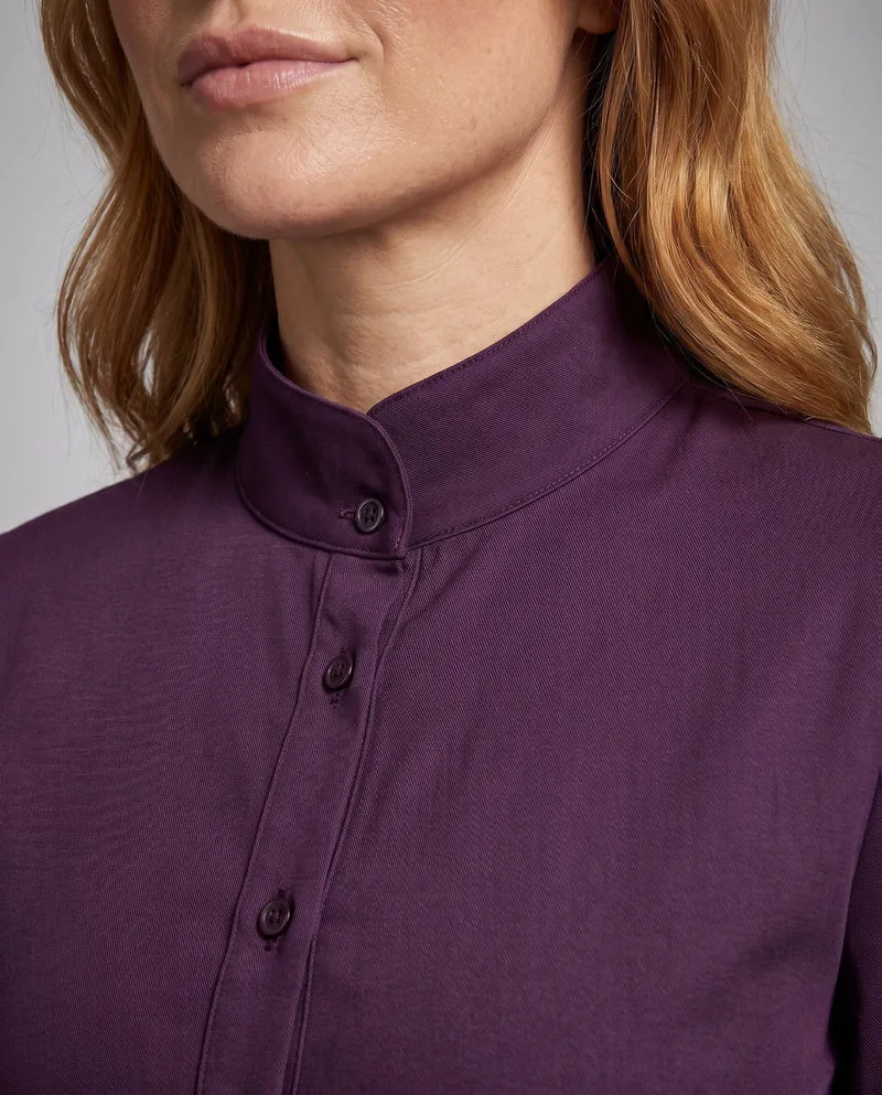 Frauen Elegantes Langes Kleid mit Stehkragen und Knopfleiste Drune