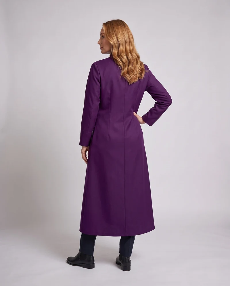 Frauen Elegantes Langes Kleid mit Stehkragen und Knopfleiste Drune