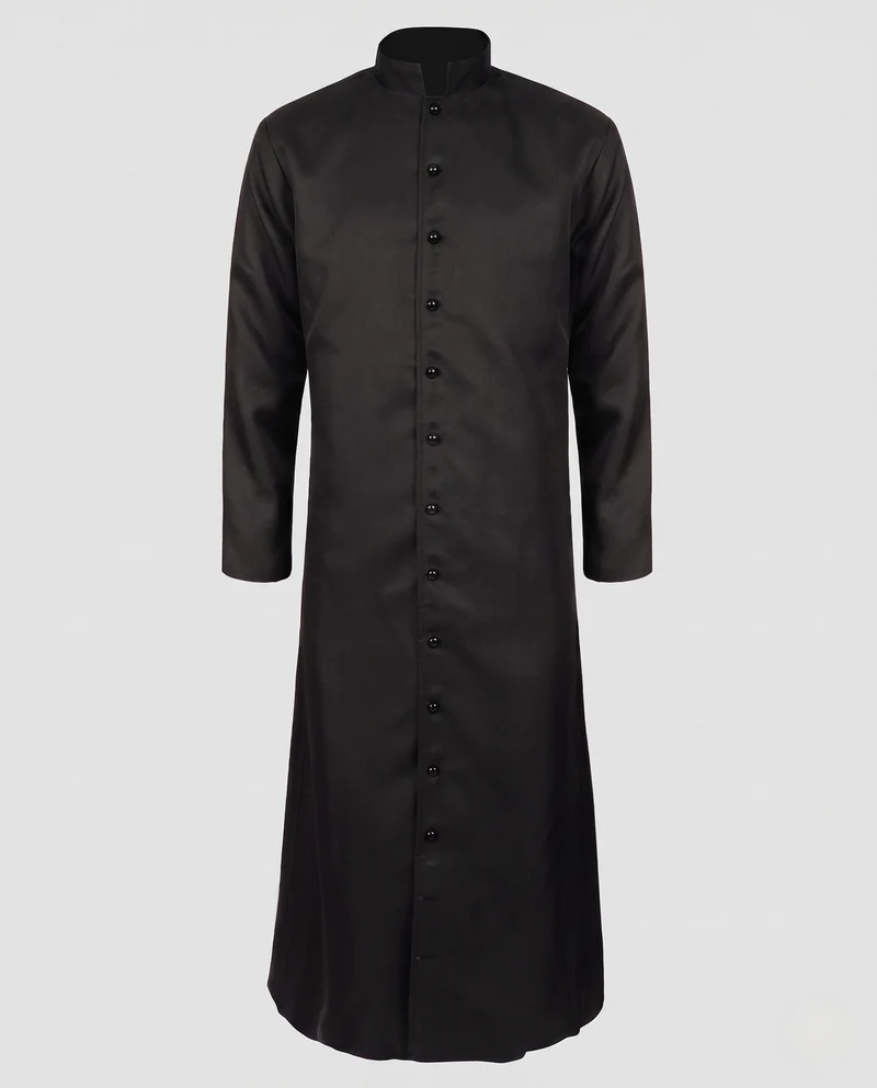 Frauen Elegantes Langes Kleid mit Stehkragen und Knopfleiste Drune