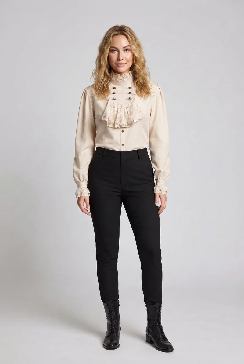 Damen Elegante Rüschenshirt mit hochwertiger Spitze und maßgeschneidertem Schnitt Drune