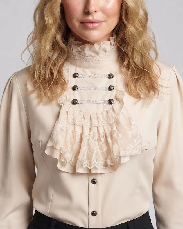 Damen Elegante Rüschenshirt mit hochwertiger Spitze und maßgeschneidertem Schnitt Drune