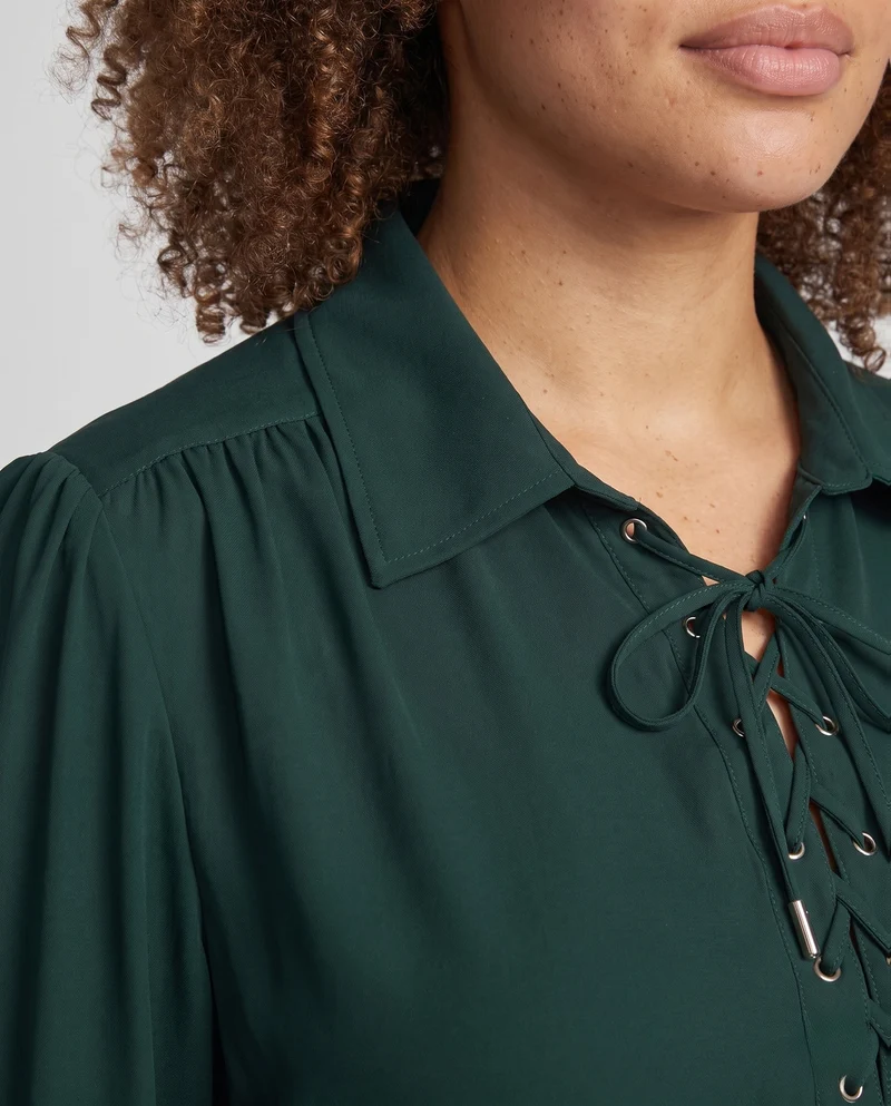 Frauen Elegante Rüschbluse mit Schnürung und Weiten Schwingen Ärmel Drune