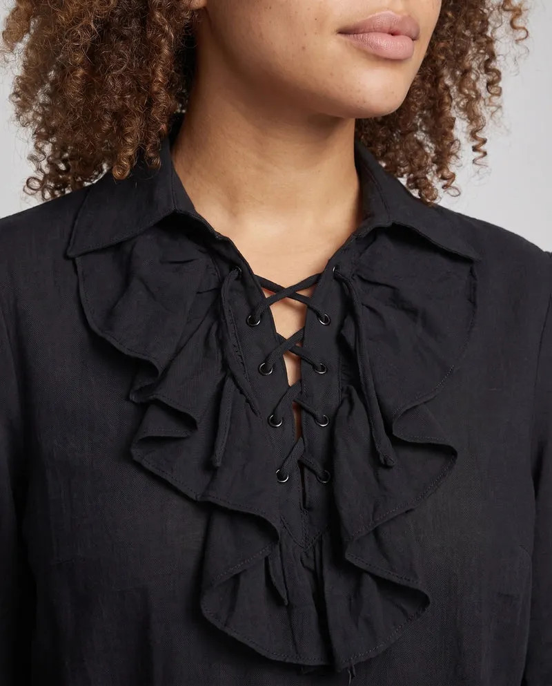 Damen elegante Rüschentop mit Spitzenakzenten Drune