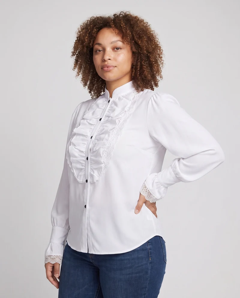 Frauen Elegantes Rüschenshirt mit Spitze Akzenten Drune