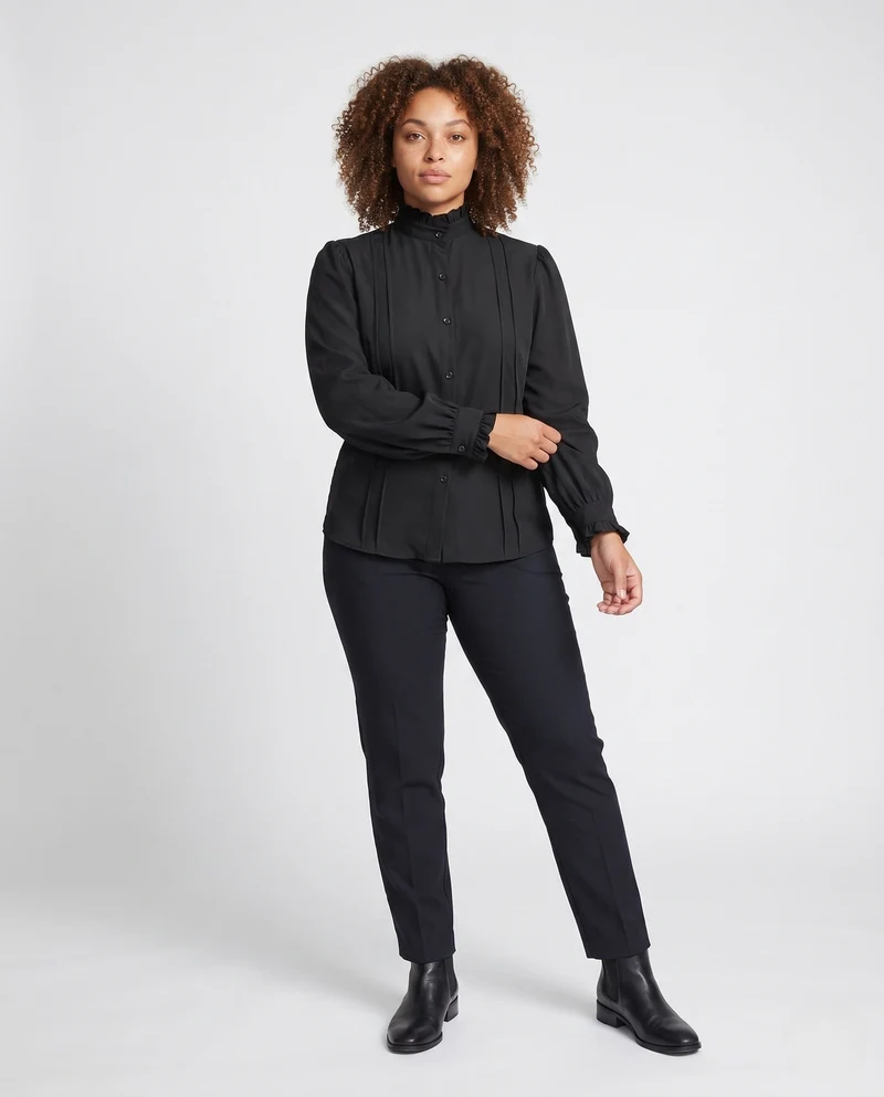 Damen elegante Rüschenshirt mit Stehkragen Drune