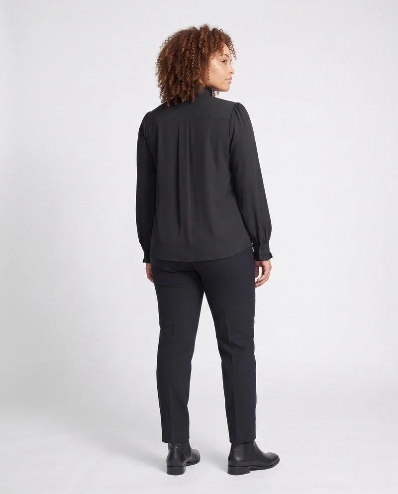 Damen elegante Rüschenshirt mit Stehkragen Drune