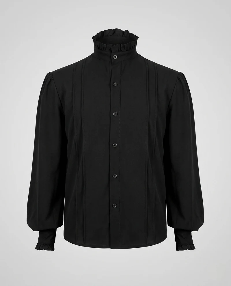 Damen elegante Rüschenshirt mit Stehkragen Drune