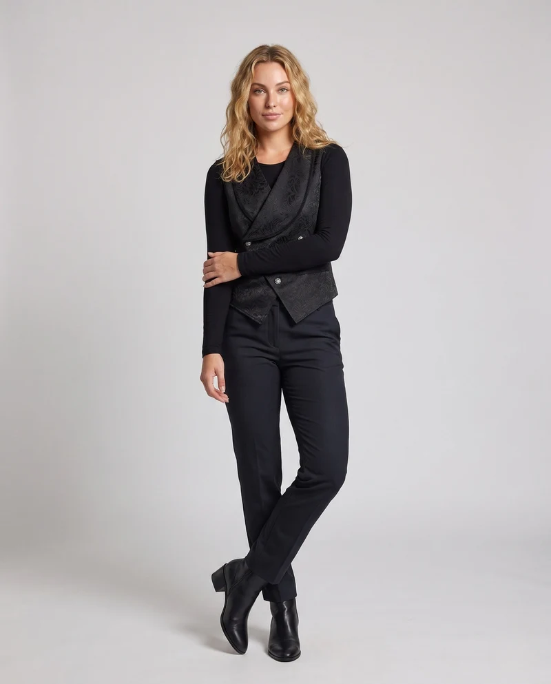 Damen Elegante Samt-Weste mit Blumenmustern und doppelter Knopfleiste Drune