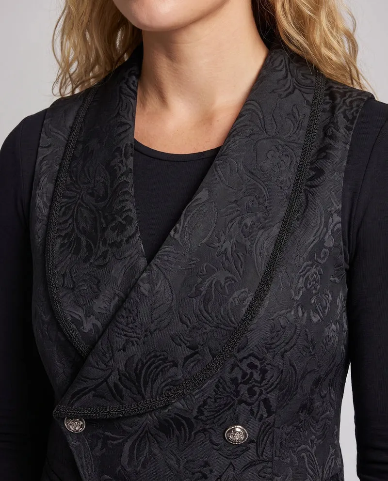Damen Elegante Samt-Weste mit Blumenmustern und doppelter Knopfleiste Drune