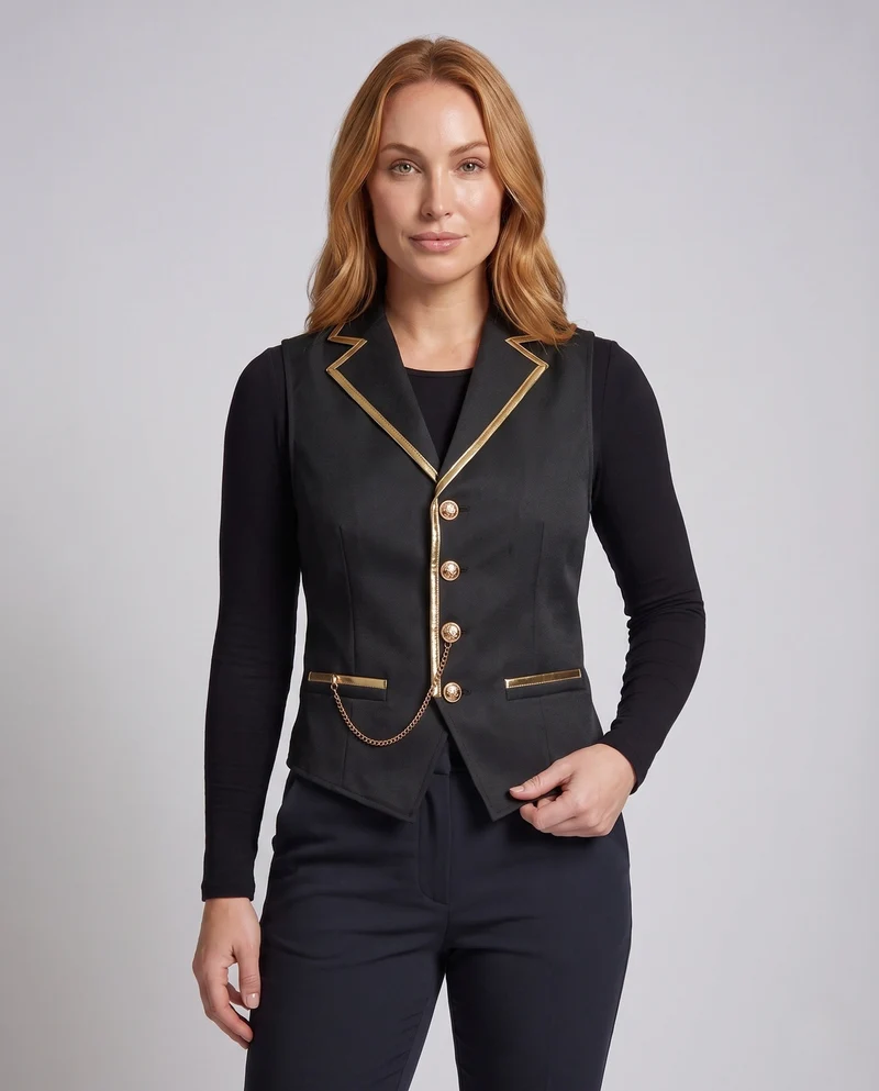Damen Elegantes Weste mit goldenen Akzenten und dekorativem Kettenmotiv Drune