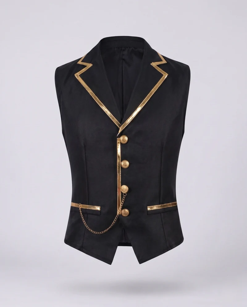 Damen Elegantes Weste mit goldenen Akzenten und dekorativem Kettenmotiv Drune
