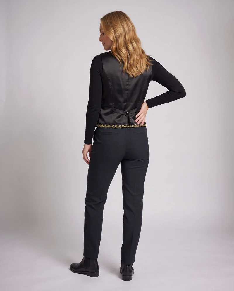 Damen elegantes Weste mit intricate goldfarbenem Muster Drune