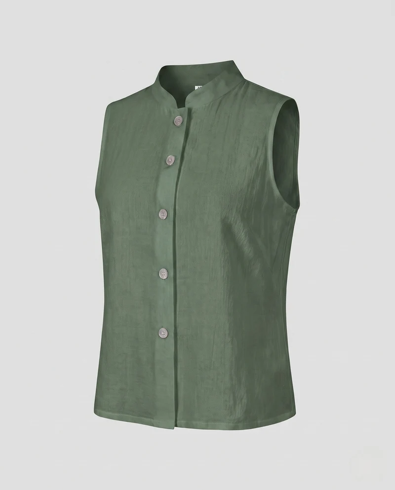 Damen elegantes Vest mit Stehkragen und dekorativen Knöpfen Drune