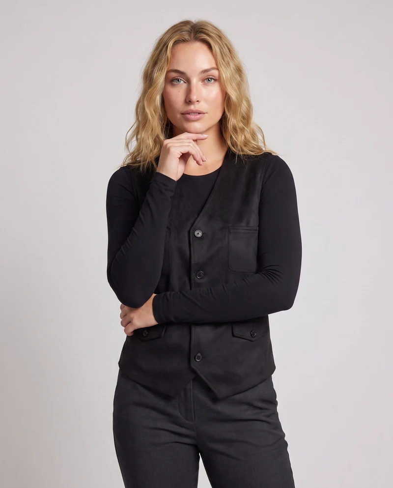 Damen elegantes Weste mit Taschen und klassischem Schnitt Drune