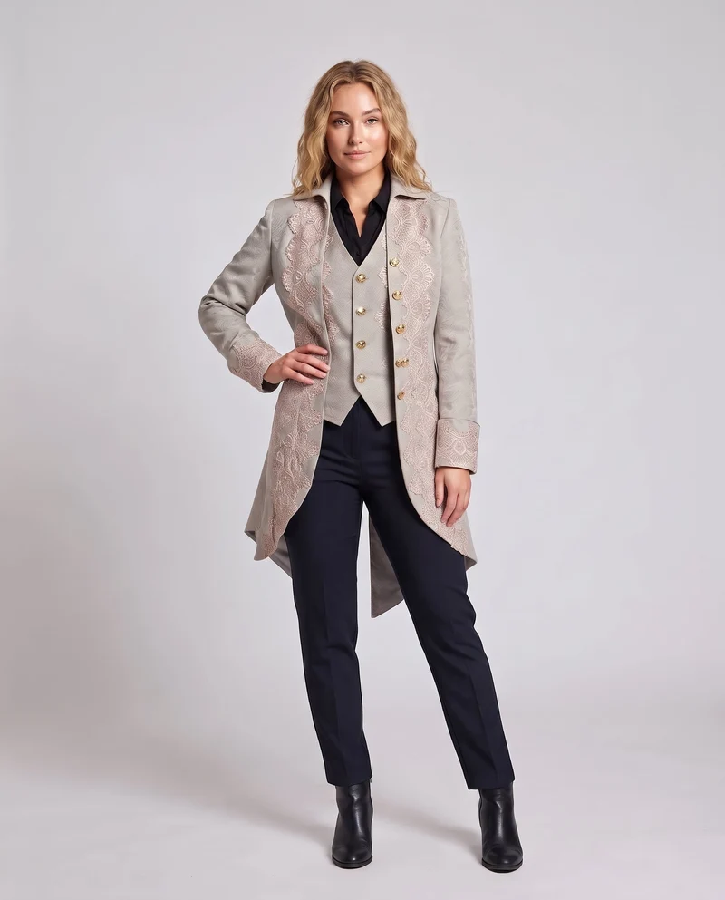 Frauen Elegant Drune Jacke mit opulenten Spitzenverzierungen Drune