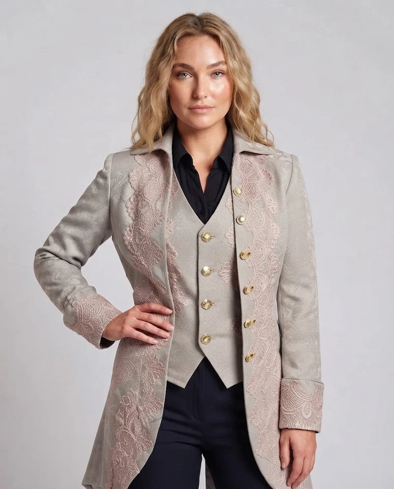 Frauen Elegant Drune Jacke mit opulenten Spitzenverzierungen Drune