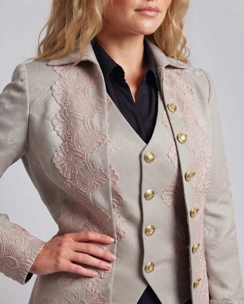 Frauen Elegant Drune Jacke mit opulenten Spitzenverzierungen Drune