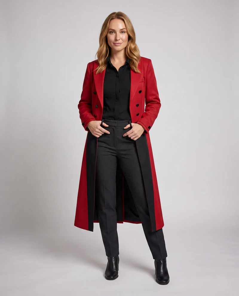 Damen Eleganter Mantel mit doppelter Knopfleiste Drune