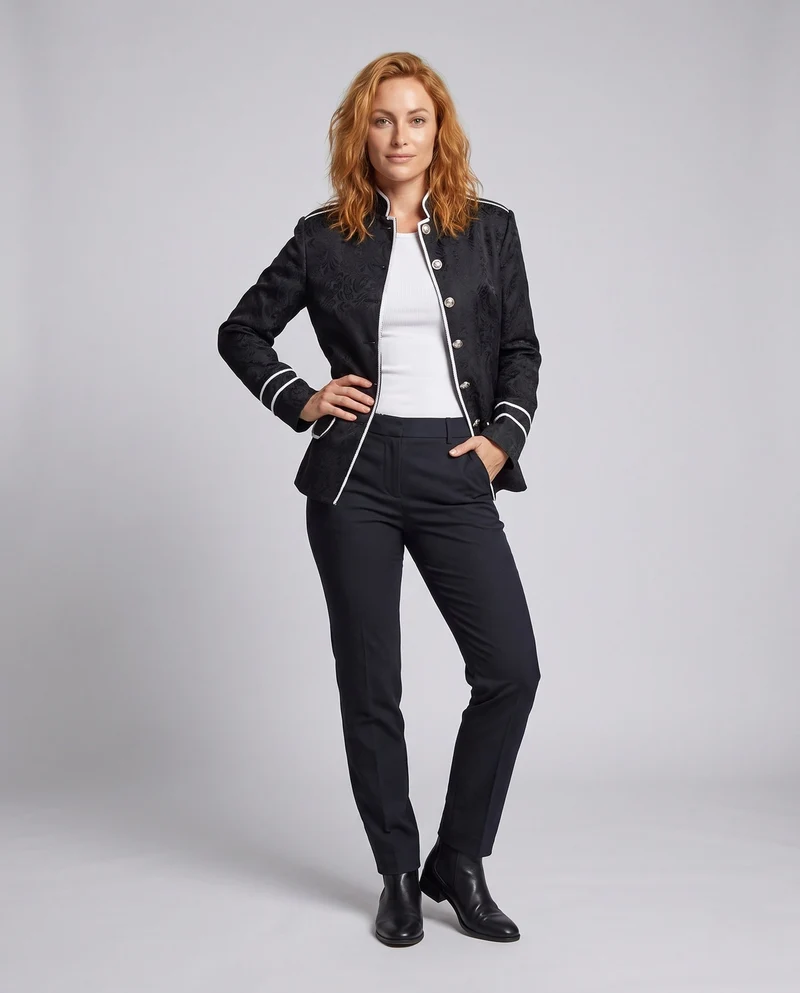 Damen Eleganter Blazer mit Floral Mustern und Metallic Akzenten Drune