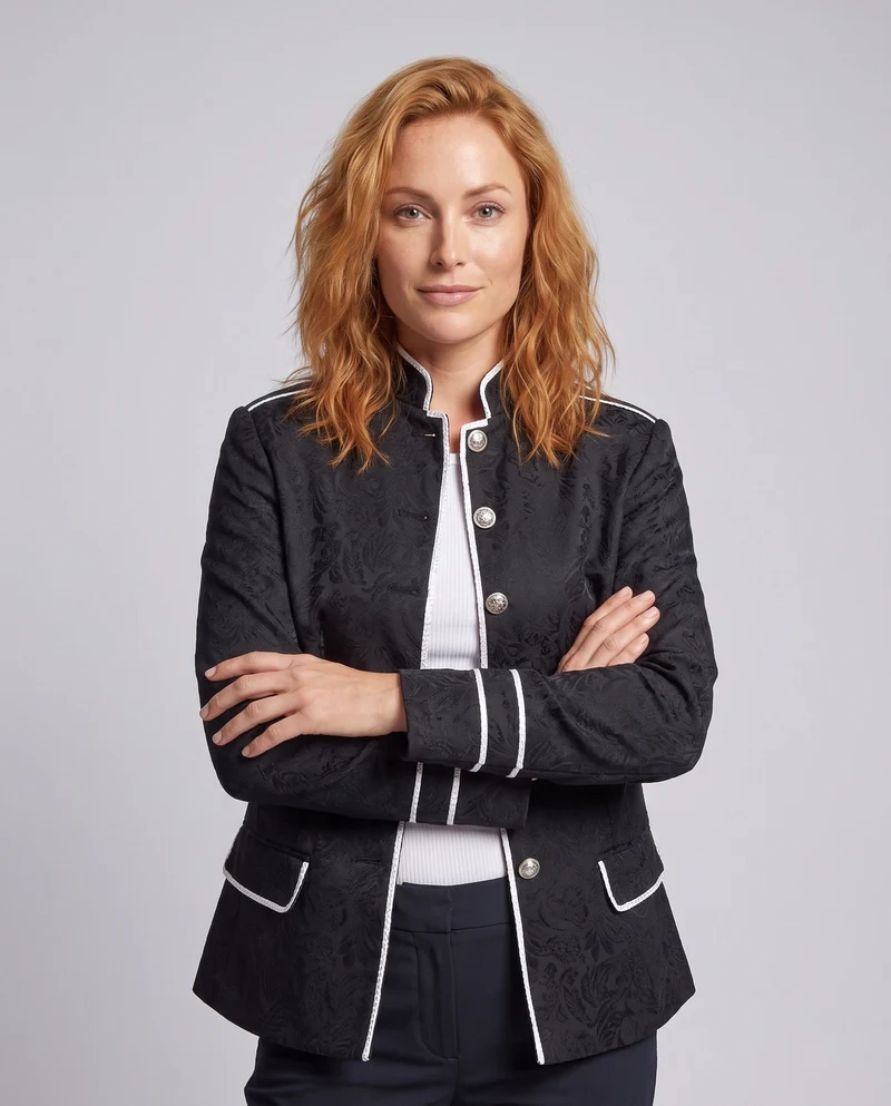 Damen Eleganter Blazer mit Floral Mustern und Metallic Akzenten Drune