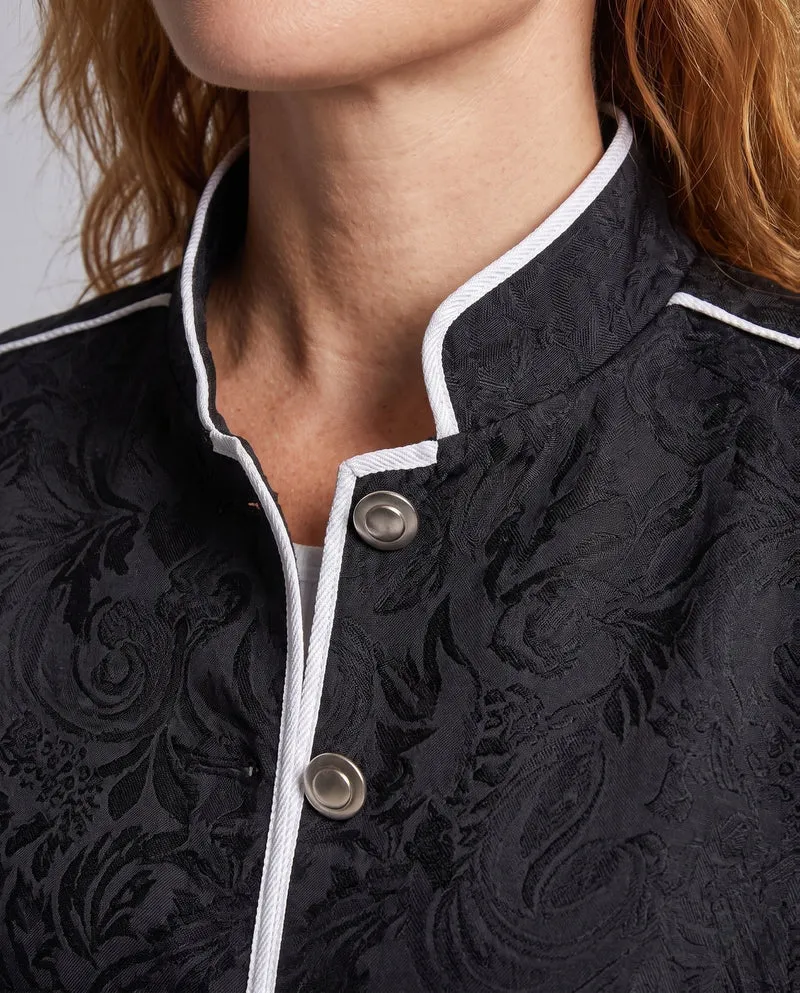 Damen Eleganter Blazer mit Floral Mustern und Metallic Akzenten Drune