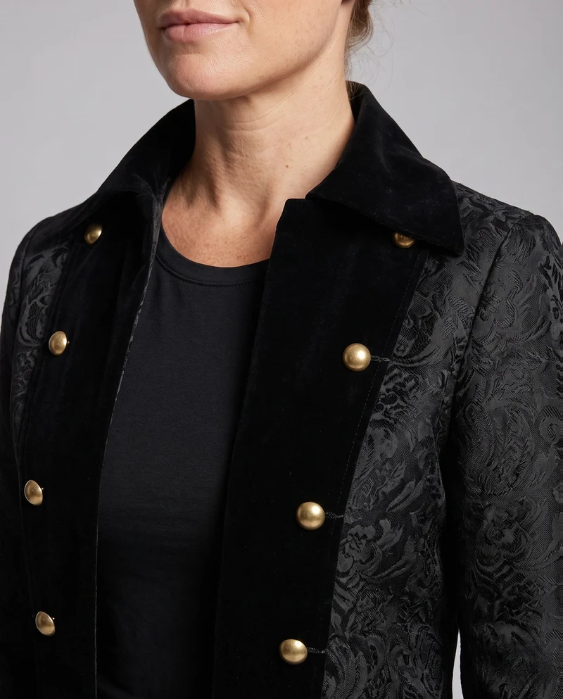 Damen Eleganter Brokatmantel mit Goldakzenten Drune