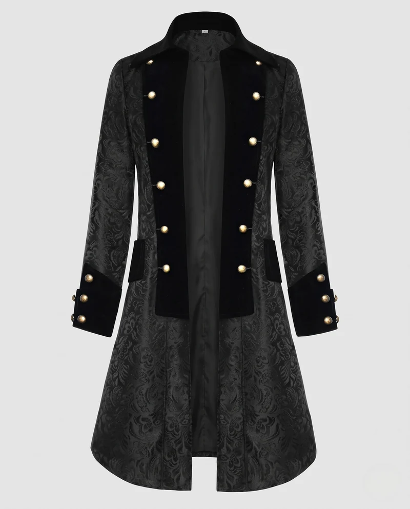 Damen Eleganter Brokatmantel mit Goldakzenten Drune