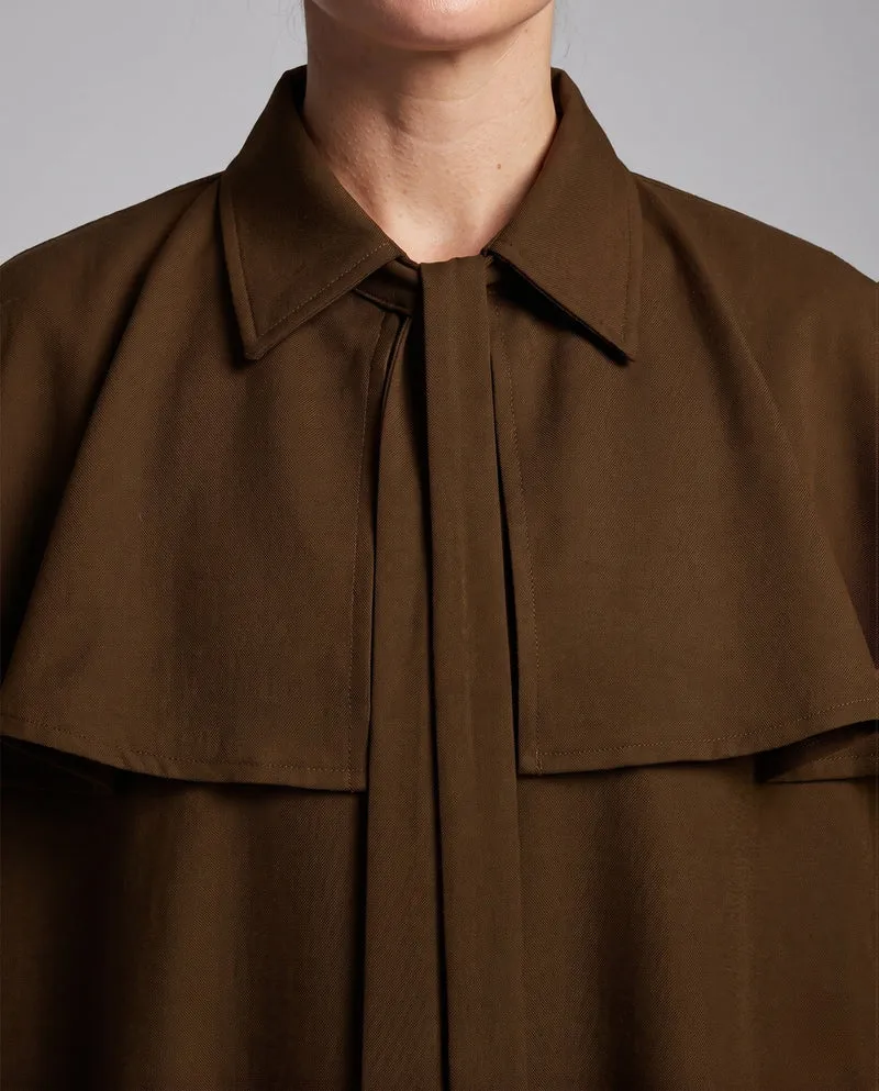 Damen Eleganter Cape-Mantel mit Bindegürtel und kurzer Schnit Drune