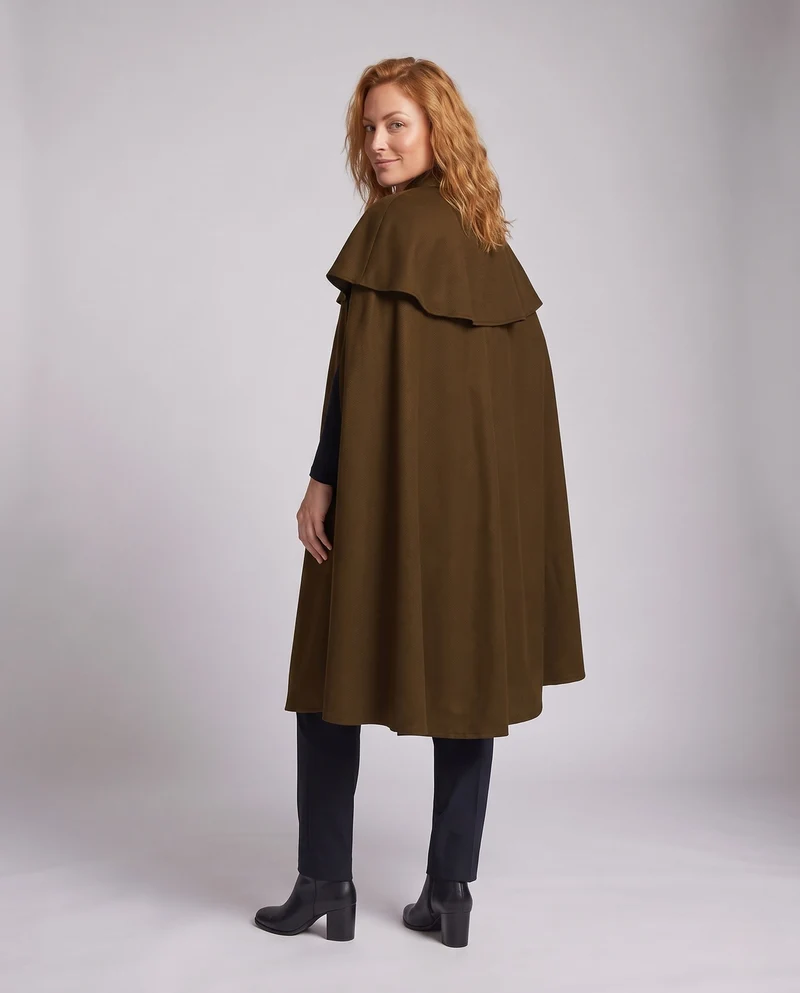 Damen Eleganter Cape-Mantel mit Bindegürtel und kurzer Schnit Drune