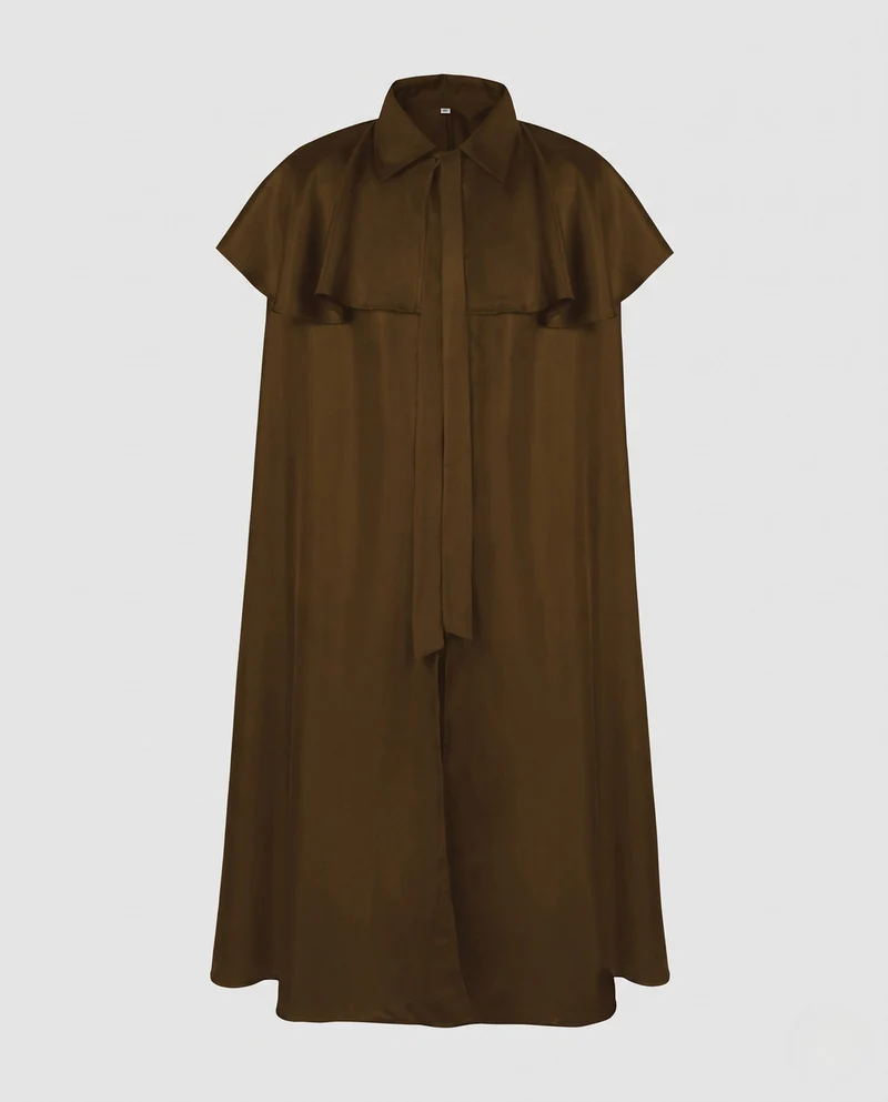 Damen Eleganter Cape-Mantel mit Bindegürtel und kurzer Schnit Drune