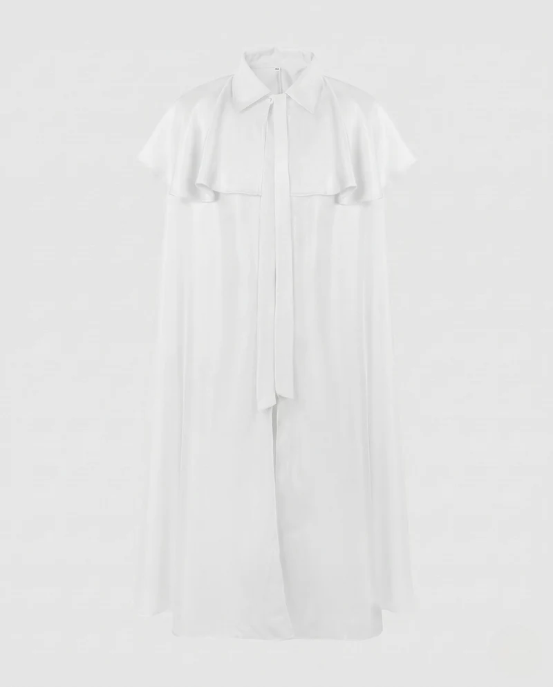 Damen Eleganter Cape-Mantel mit Bindegürtel und kurzer Schnit Drune
