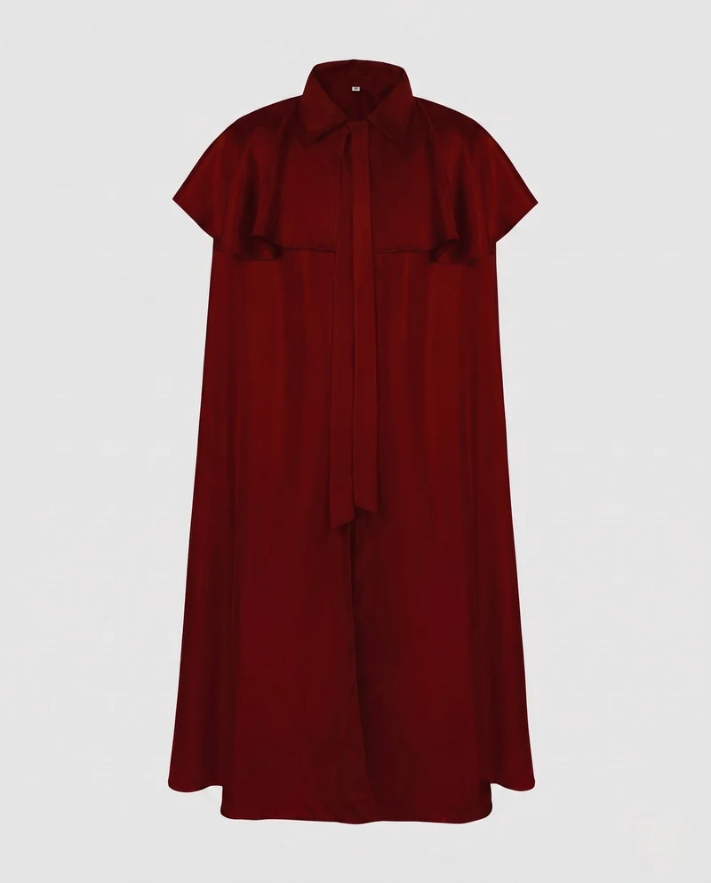 Damen Eleganter Cape-Mantel mit Bindegürtel und kurzer Schnit Drune