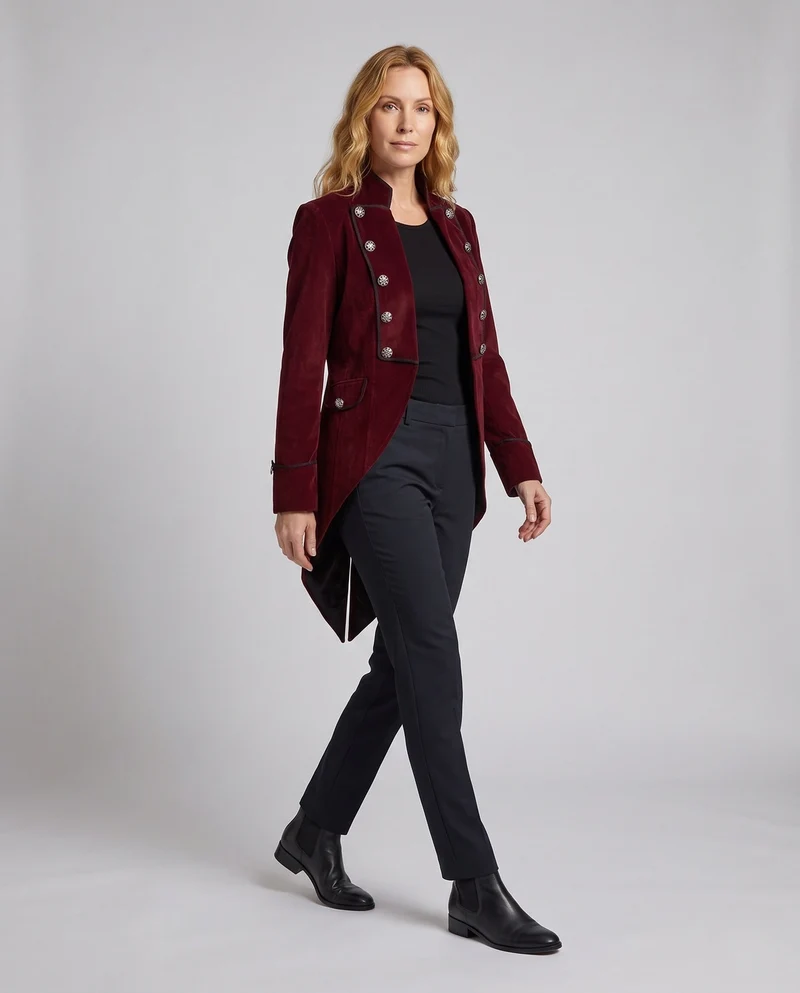 Damen Eleganter Frackmantel mit aufwendigen Knöpfen und asymmetrischem Saum Drune