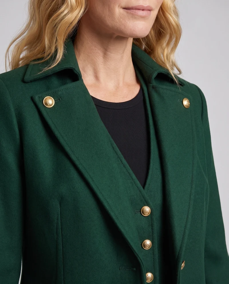 Damen eleganter Frack mit aufwendigen Knöpfen und umgeschlagenem Kragen Drune