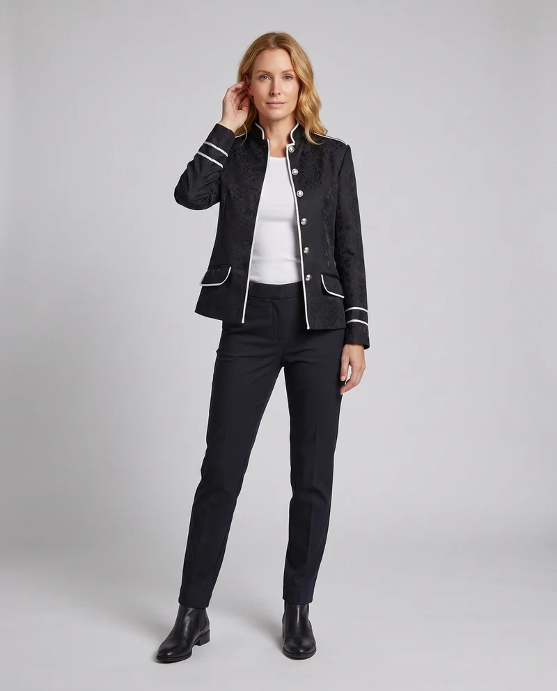 Damen Eleganter Blazer mit Künstlerischem Muster und Klassischen Akzenten Drune