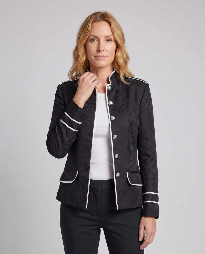 Damen Eleganter Blazer mit Künstlerischem Muster und Klassischen Akzenten Drune