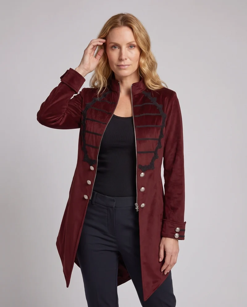 Damen Eleganter Gothic-Mantel mit Dekorativen Knöpfen und Stilvollen Akzenten Drune