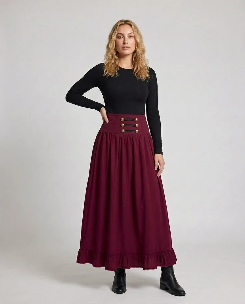Damen Eleganter Hochzeitsrock mit Schnürung und Rüsche Drune
