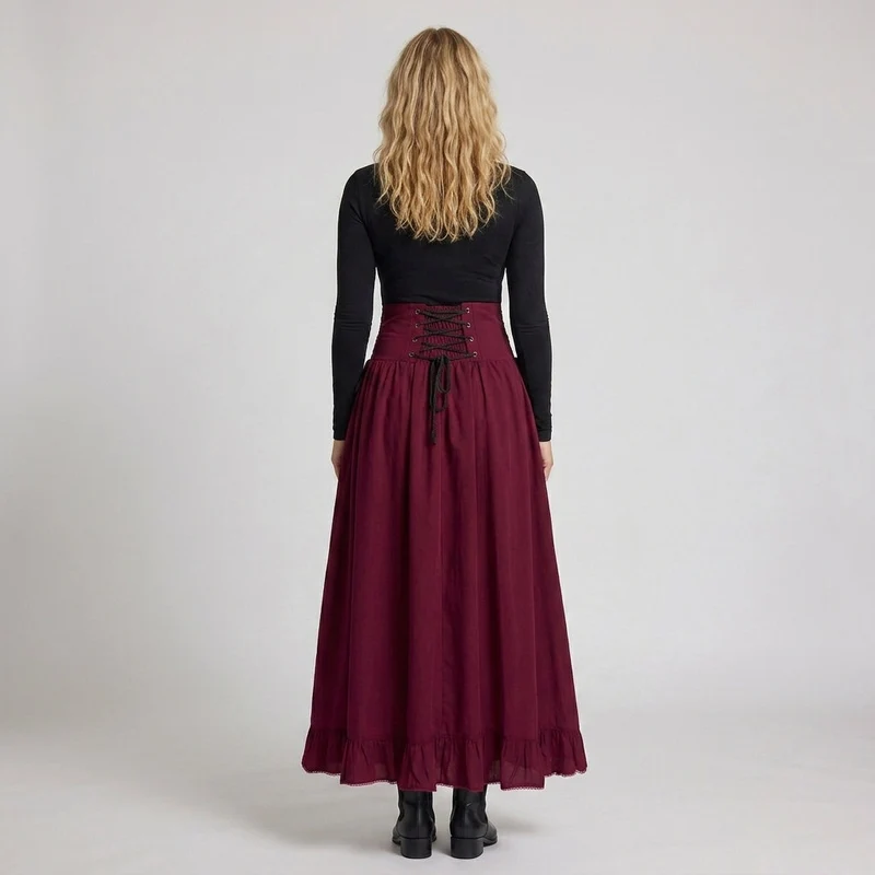 Damen Eleganter Hochzeitsrock mit Schnürung und Rüsche Drune