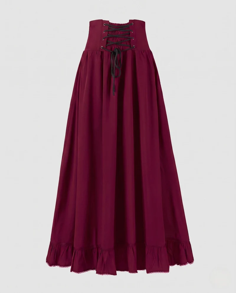 Damen Eleganter Hochzeitsrock mit Schnürung und Rüsche Drune
