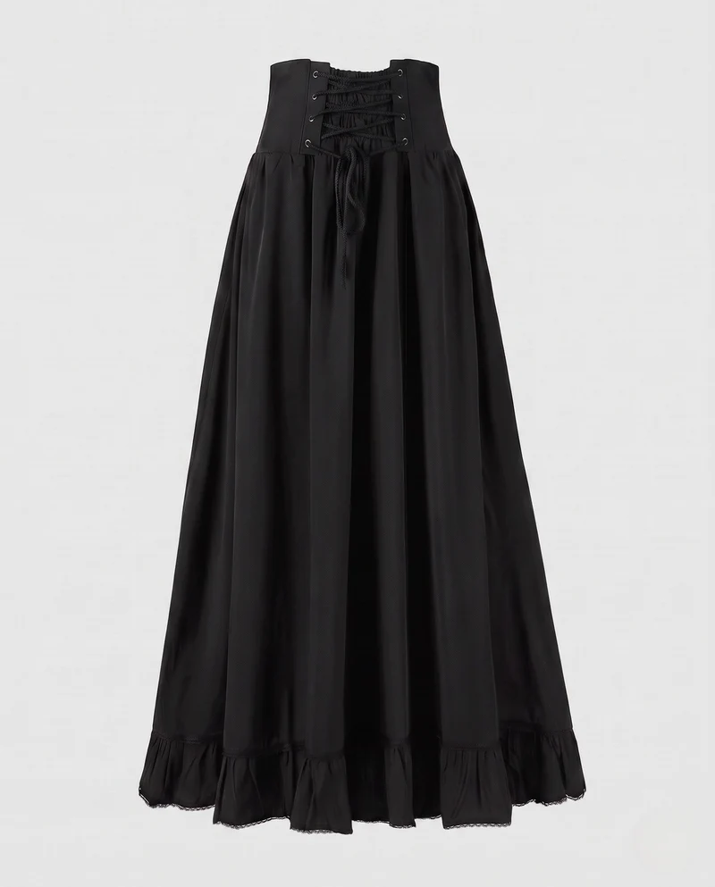 Damen Eleganter Hochzeitsrock mit Schnürung und Rüsche Drune