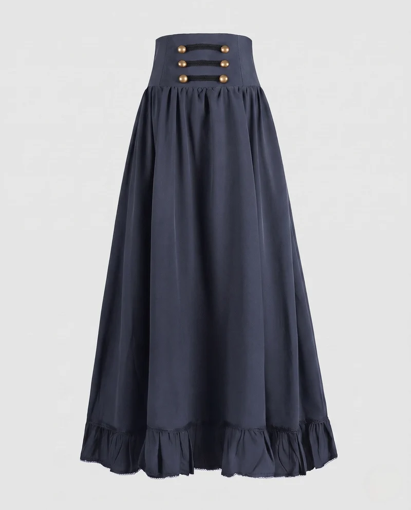Damen Eleganter Hochzeitsrock mit Schnürung und Rüsche Drune