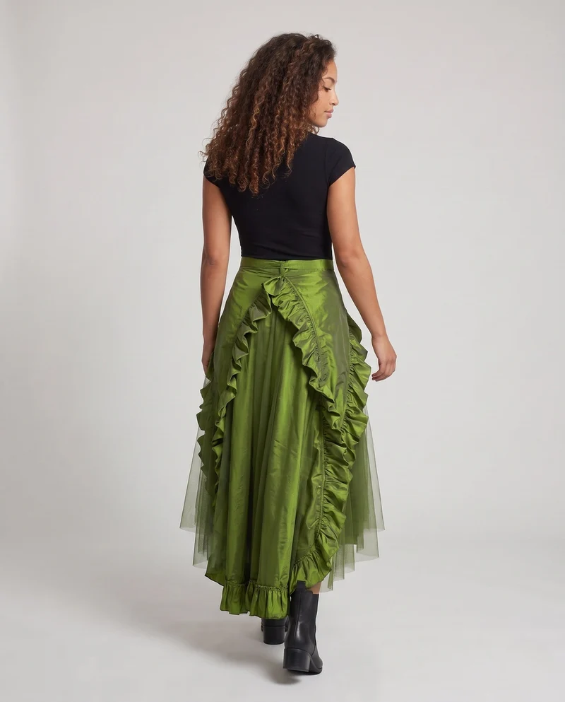 Damen Elegante Rüschenschürze mit High-Low Saum Drune