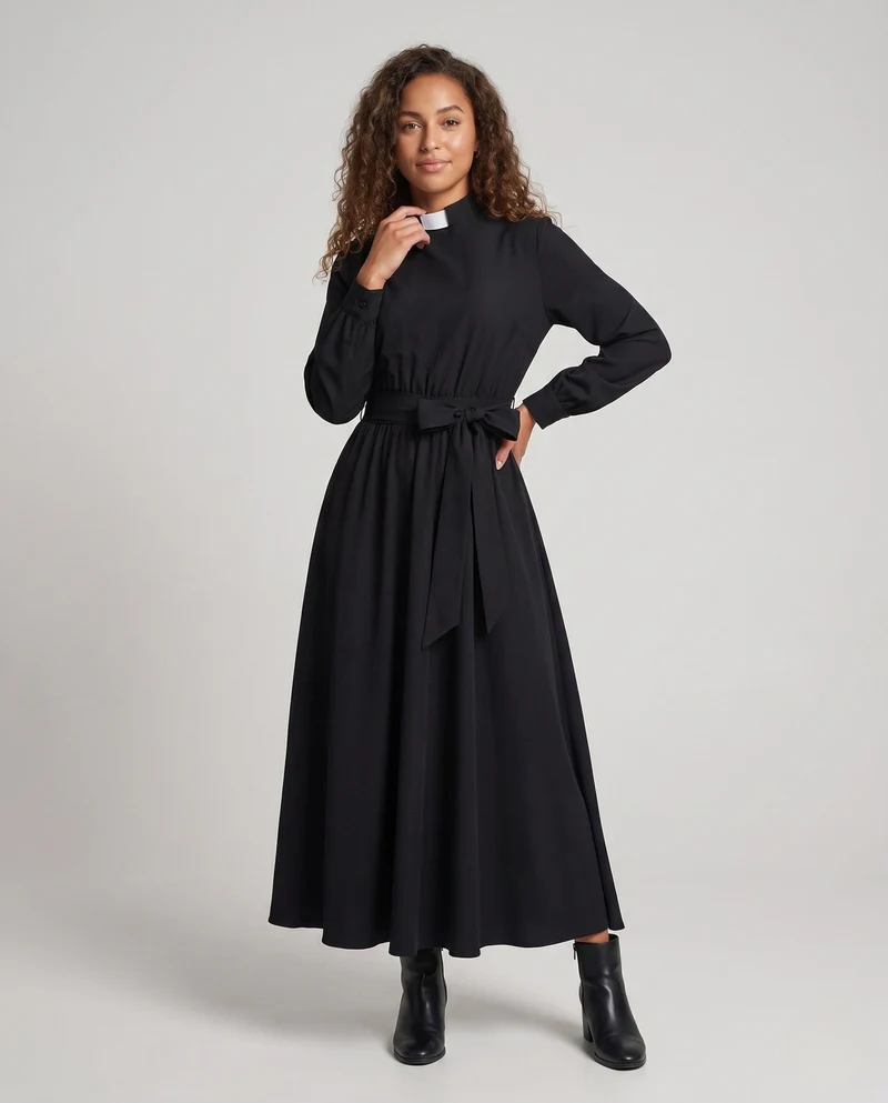 Frauen Elegante Maxikleid mit Hohem Kragen und Maßgeschneidertem Detail Drune