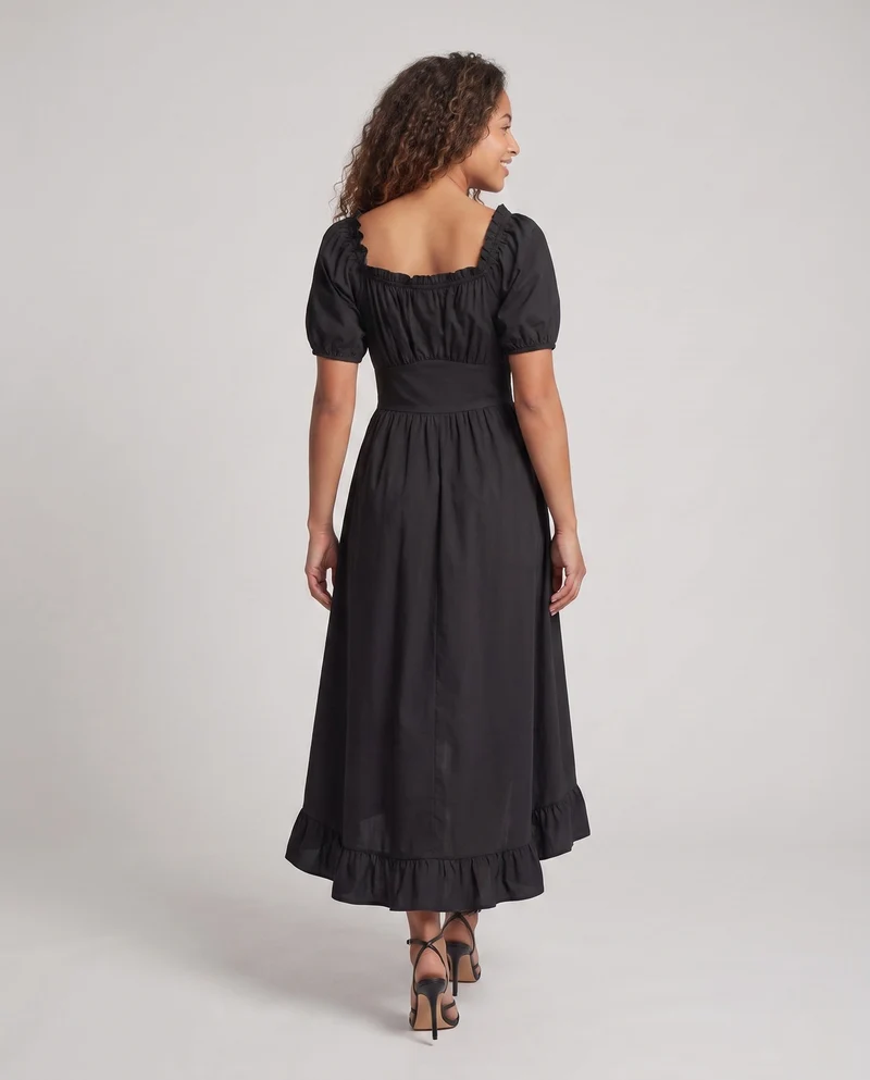 Damen Elegantes Maxi-Kleid mit Puffärmeln und Rüscheldetails Drune