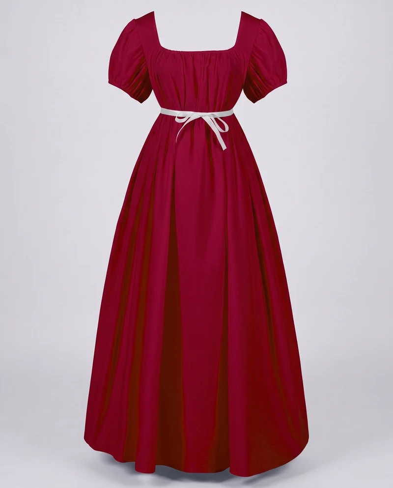 Frauen Elegantes Maxikleid mit Puffärmeln und Taillengürtel Drune