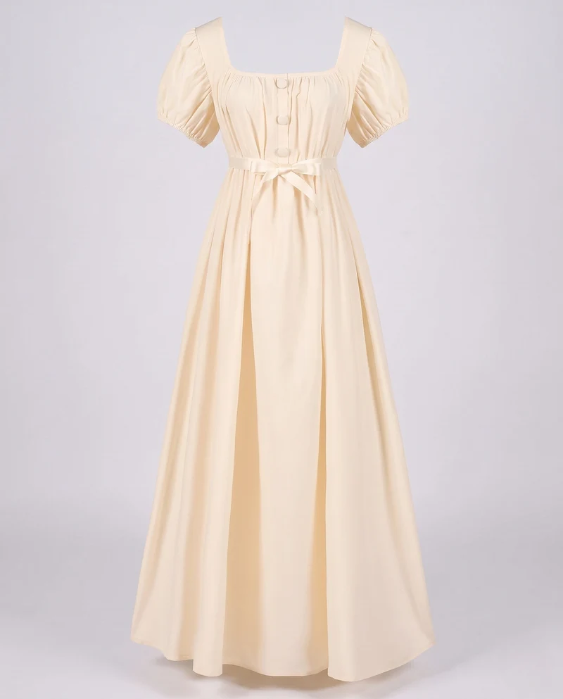 Frauen Elegantes Maxikleid mit Puffärmeln und Taillengürtel Drune