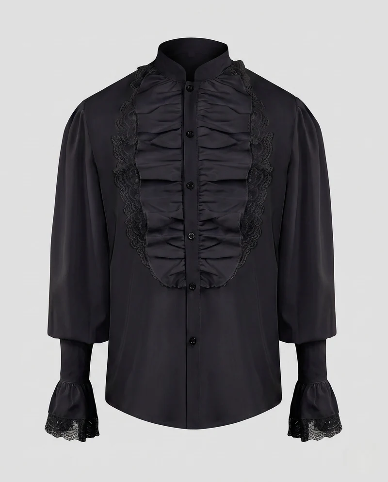 Damen Elegantes Rüschenshirt mit dekorativen Spitzen-Ausschnitten Drune